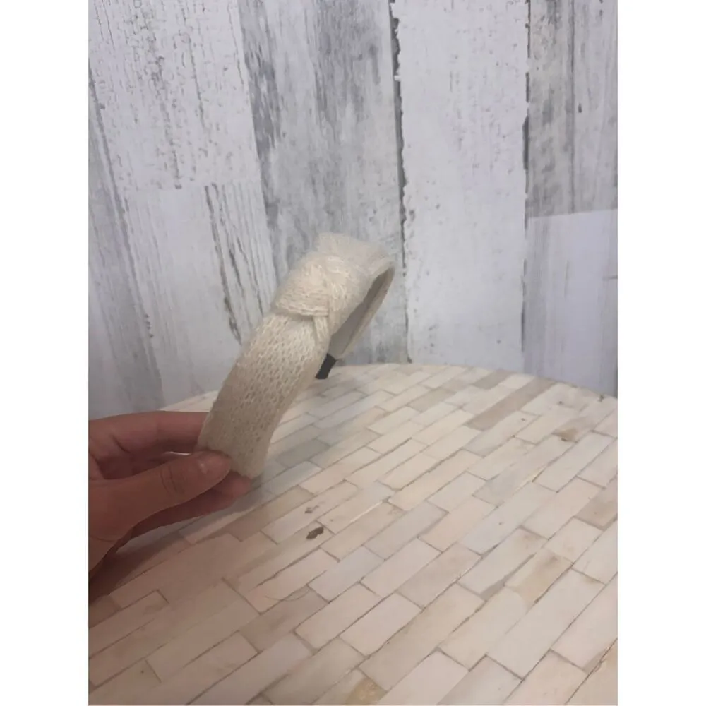 Cream Knit Knot Headband – Boho Chic Hair Accessory White - Image 2