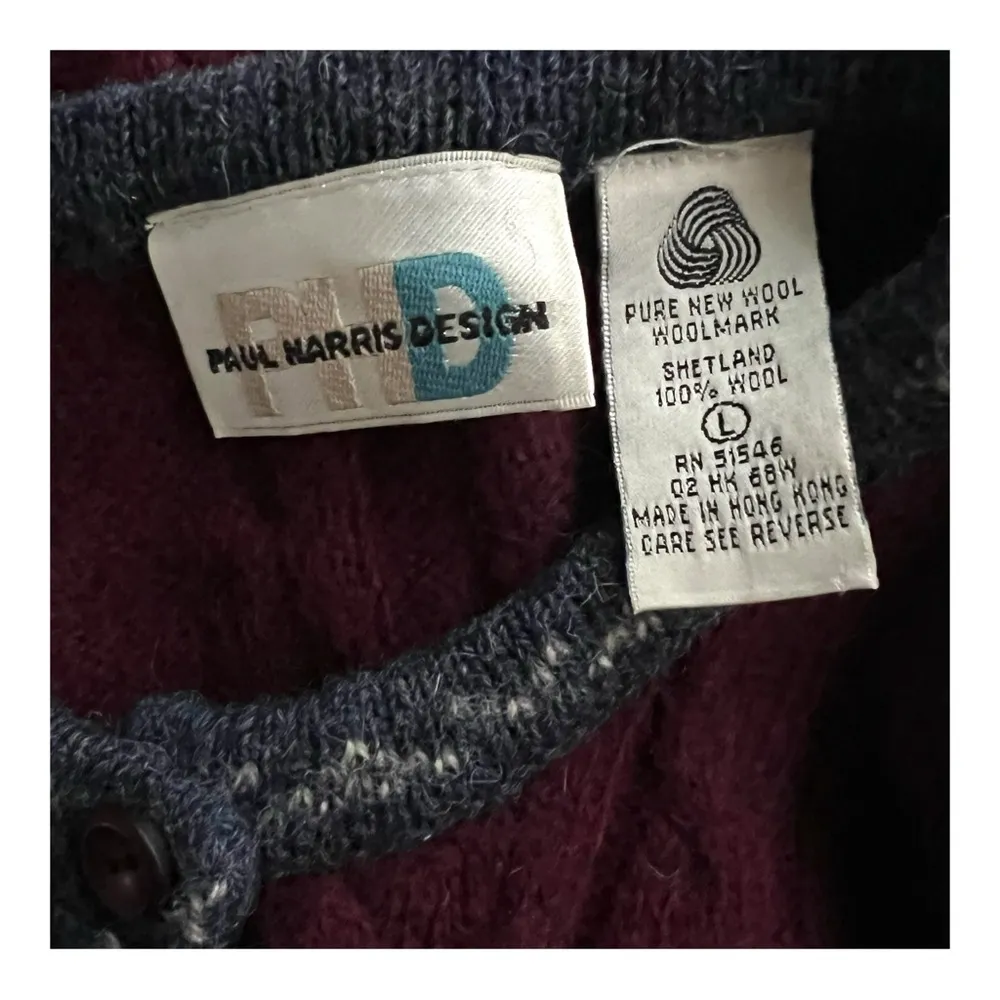Vtg.Paul Harris Pure New Wool 100% Shetland Wool cable sweater Cardigan. Sz. L Size L - Image 7
