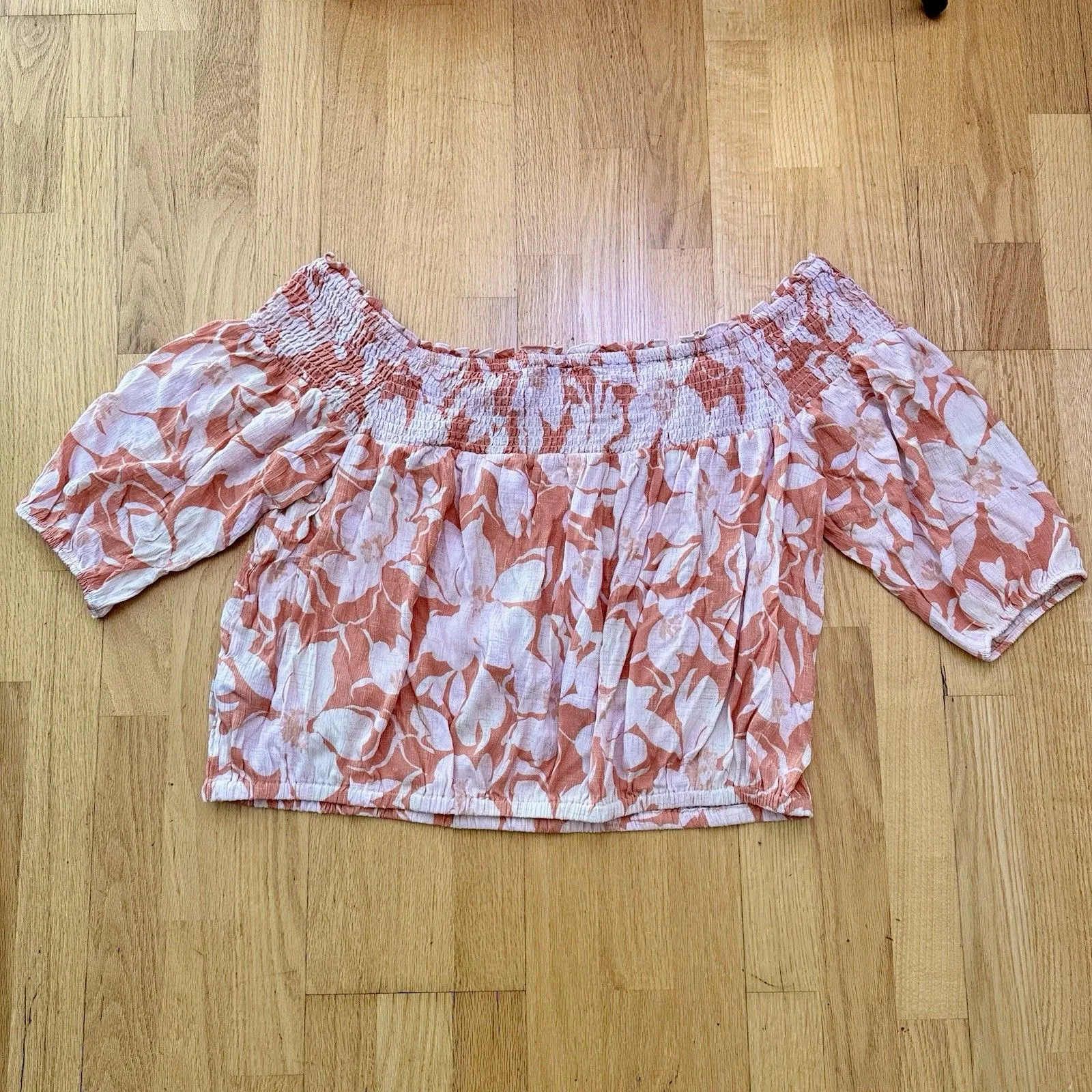 Torrid Women's Crinkle Gauze Off Shoulder Top Baja Floral Camellia Orange 2X NWT - Image 2