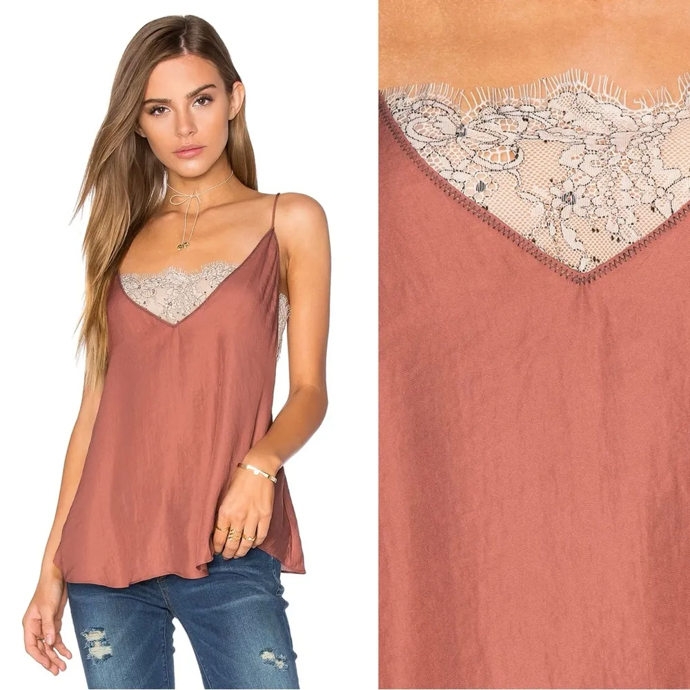 Free People • Deep V Bandeau Top satin lace cami tank Copper rust cream bralette - Image 4