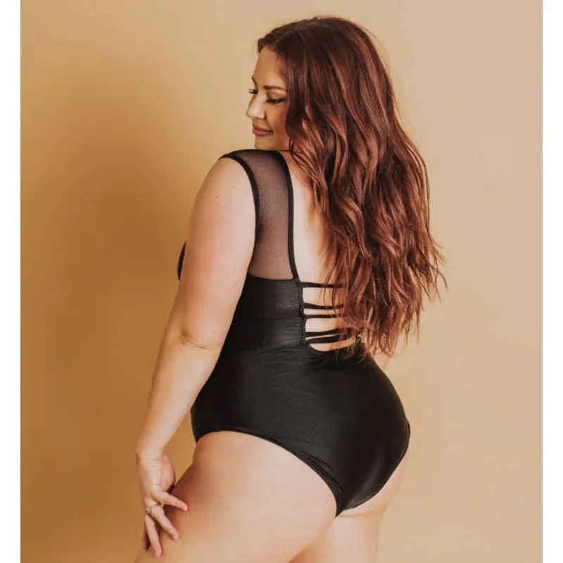 Albion The Maria One Piece Mesh Panel Swimsuit in Black Size XXL - Image 2