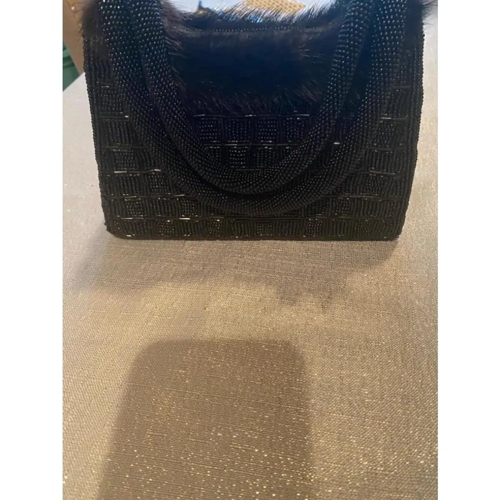 Mitchies fully beaded bag with mink trim - Image 2