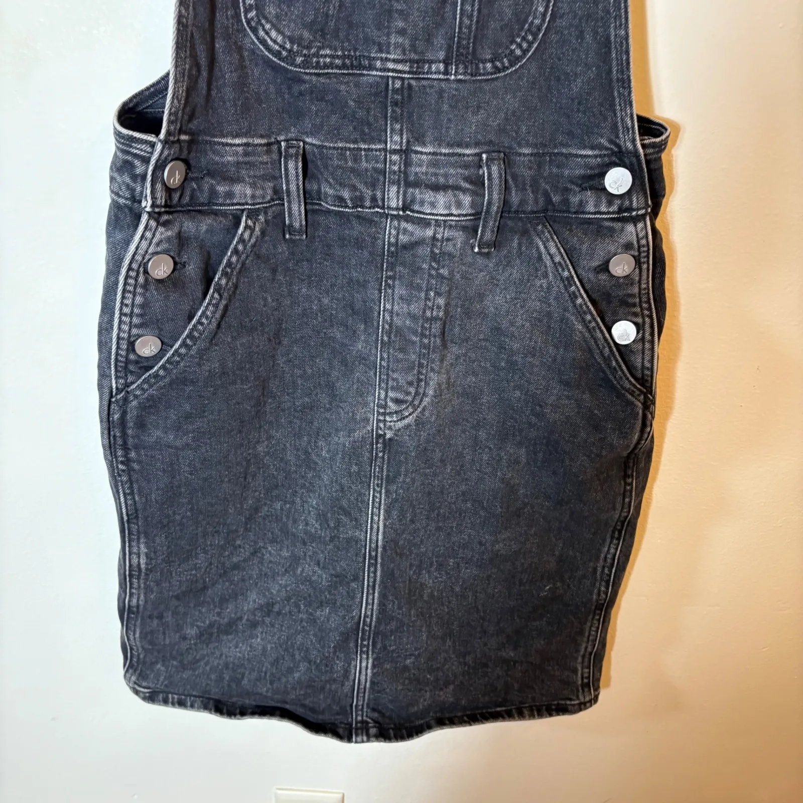 Calvin Klein Jeans Black Denim Overalls Dress Mini Size XS‎ - Image 3