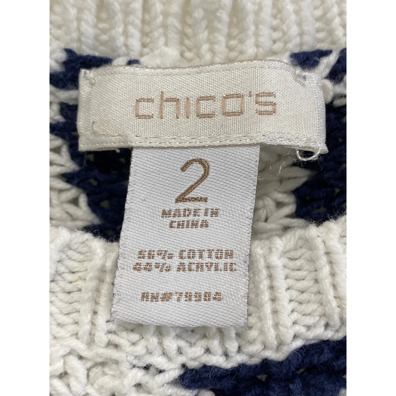 Chico's  Ashlyn Striped Pullover Sweater Size L 2 Navy Nautical Flattering‎ Ruched - Image 2