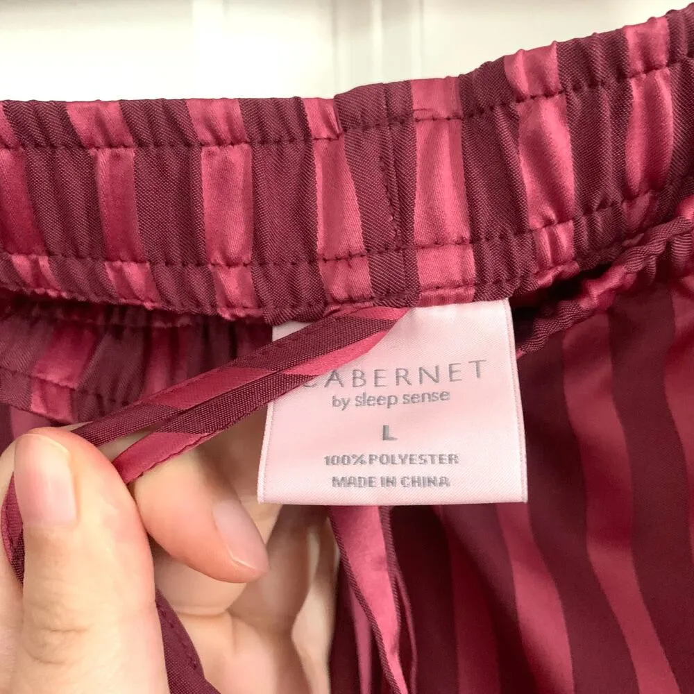 Cabernet Satin Pajama Top and Pants Set in Red Stripe Size L - Image 10