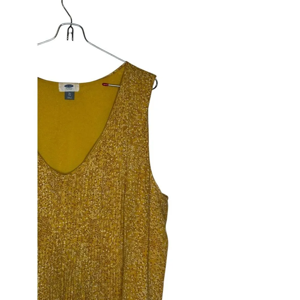 Old Navy Women's Dress Pleated Bodice Floral Silk Sleeveless Lined Mustard Sz.XL - Image 2
