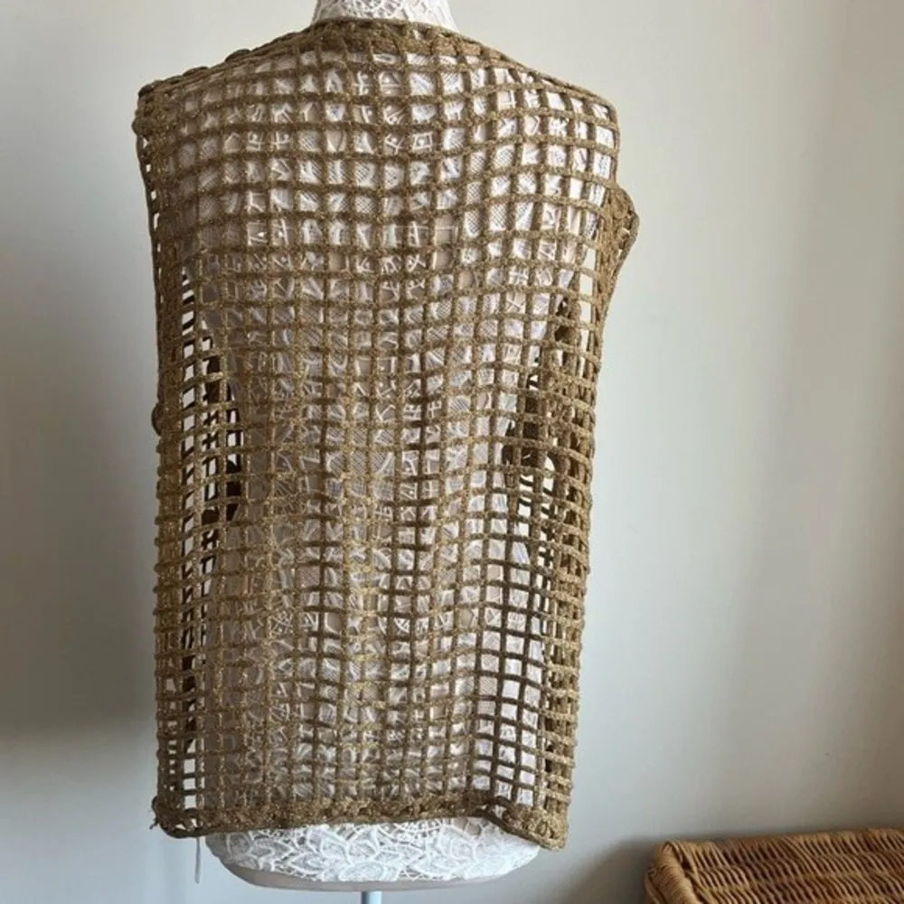 Vintage Gold Crochet Vest Size L - Image 3