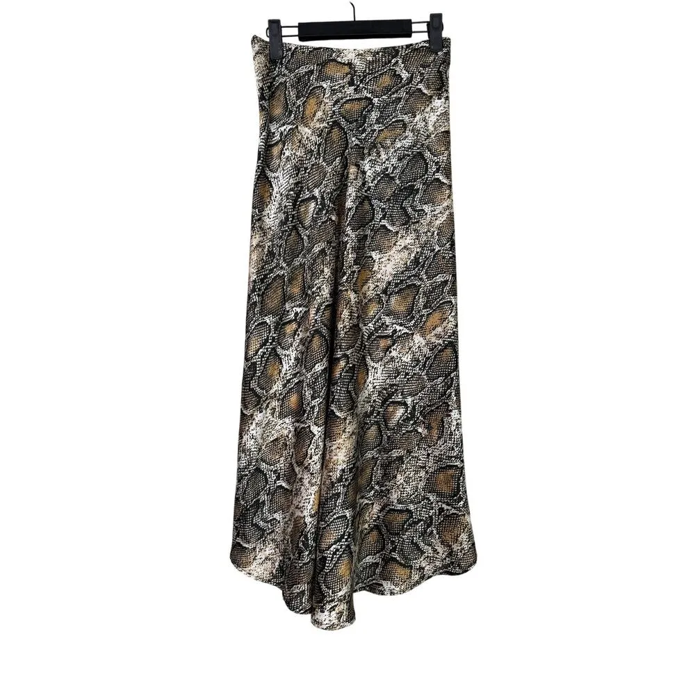 ZARA Snake Skin Print Lightweight Slit Button Detail Midi Skirt XS Cream Brown - Image 12