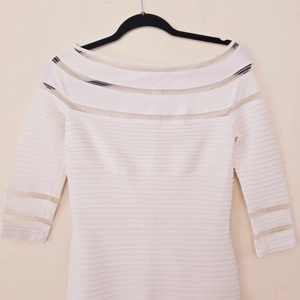 Tadashi Shoji Bateau Neck Pleated Sheath Mesh Dress White Women's Size S - Image 4