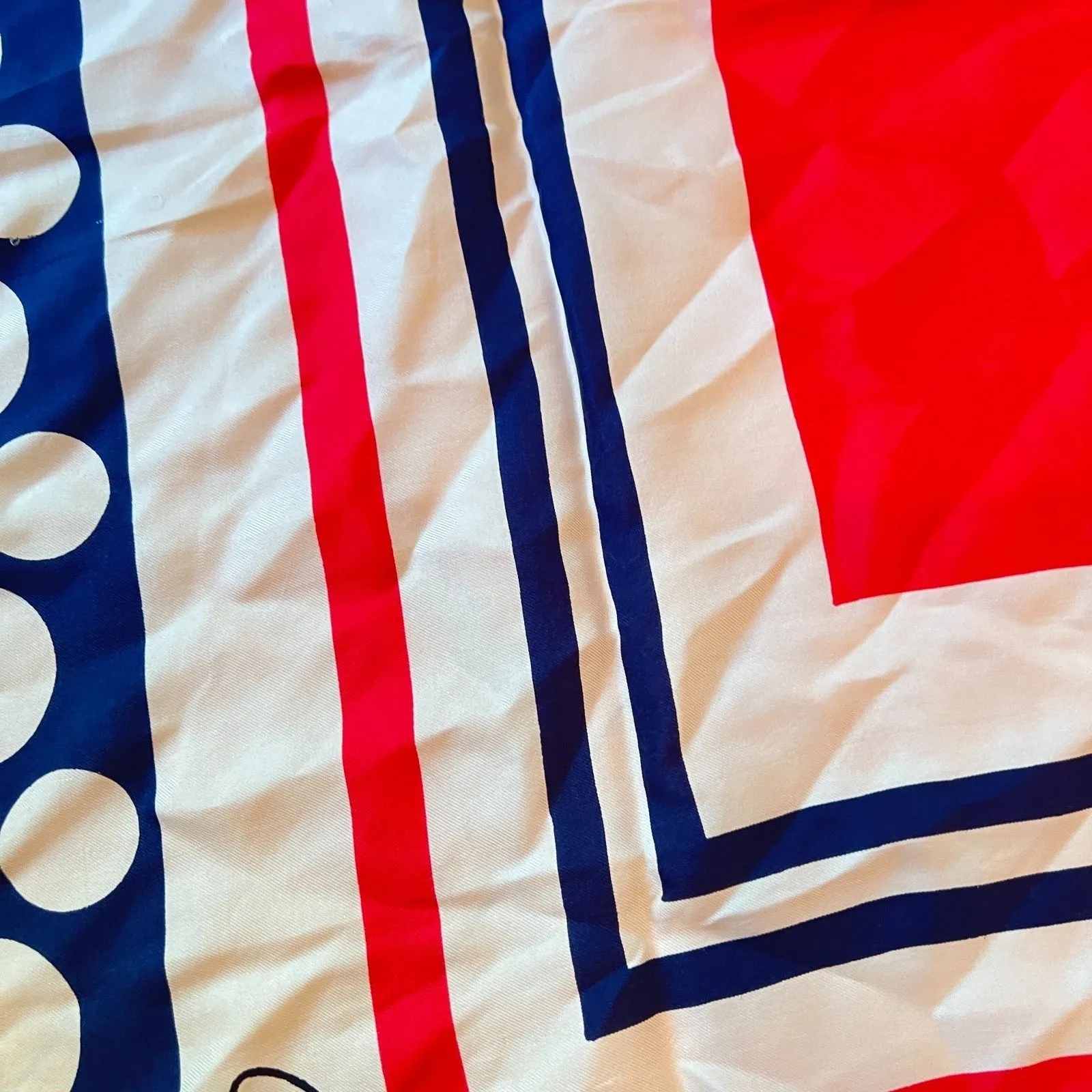 Patriotic Red White Blue Silk Scarf, Polka Dot - Image 3