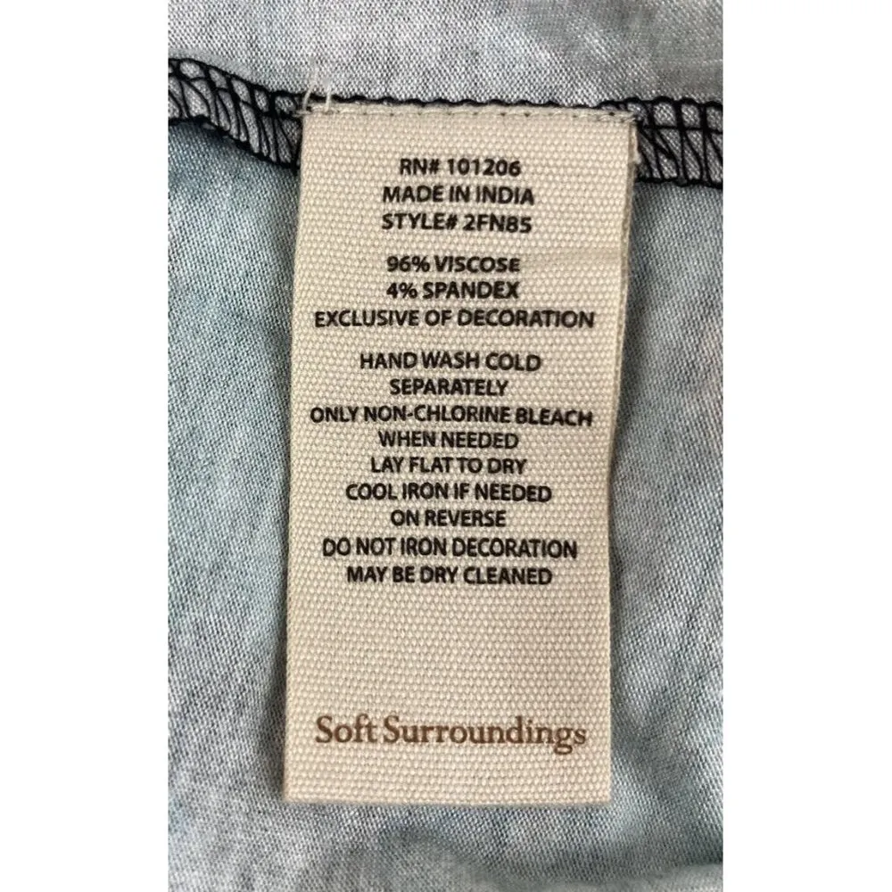 Soft Surroundings Del Bosque Starry Night Top Womens Med Green Floral Gold Beads - Image 5