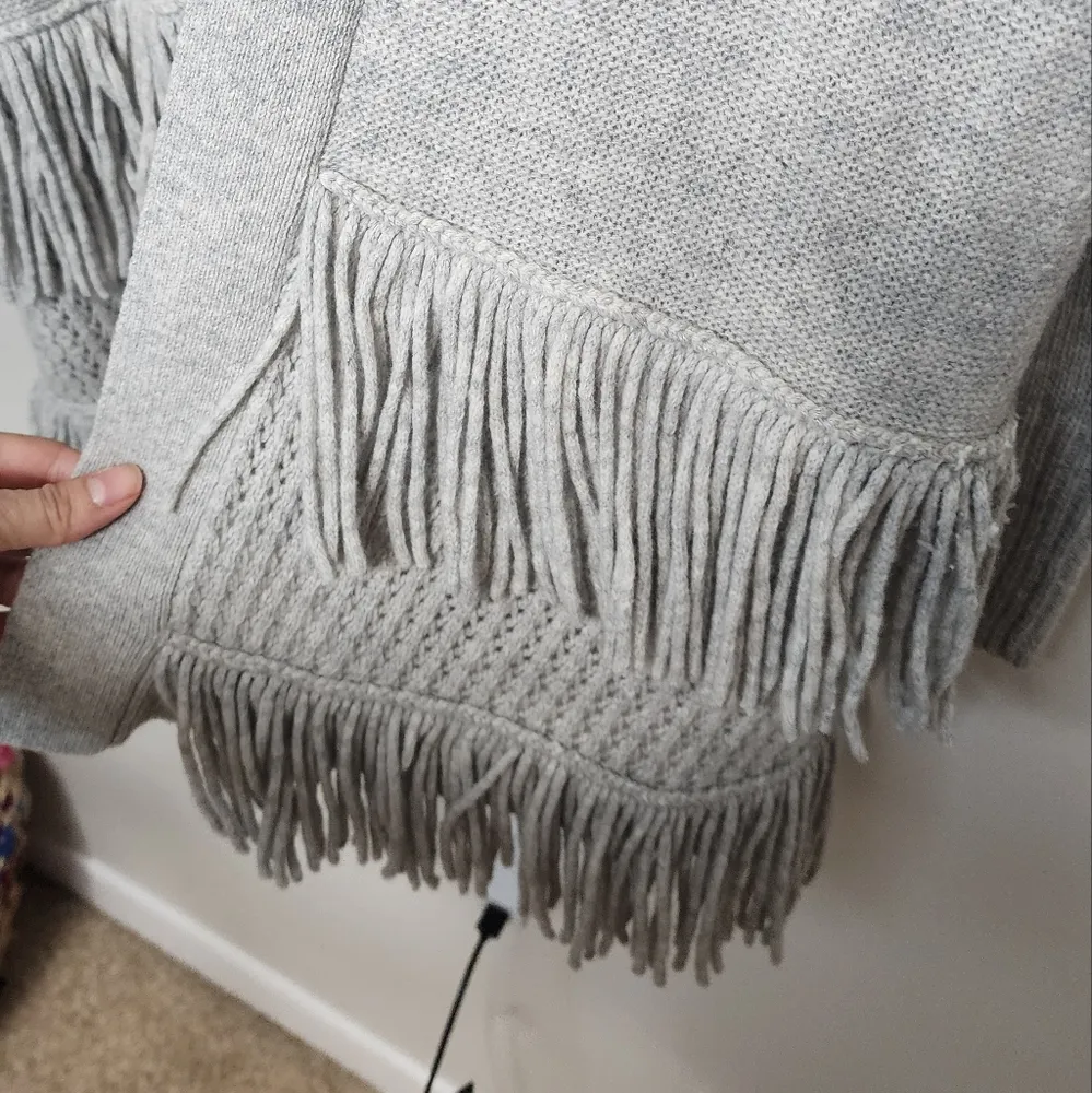 Rebecca Taylor Knit Fringe Cardigan Cashmere Blend Sweater in Gray Size M - Image 4