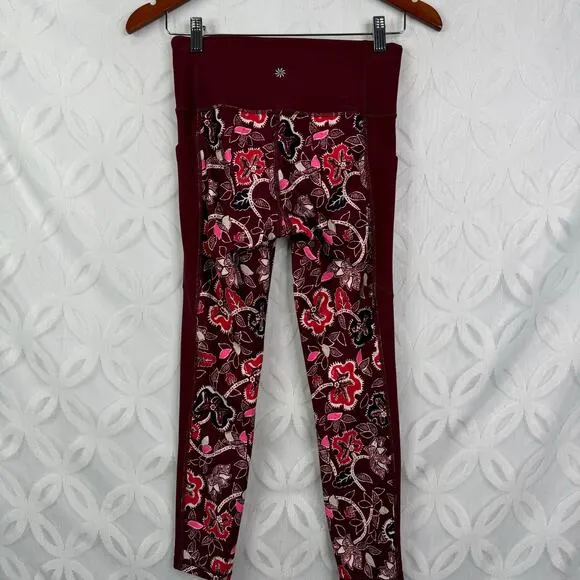 Athleta Affirmation 7/8 Tights Powervita Dark Garnet Floral Size S‎ - Image 6
