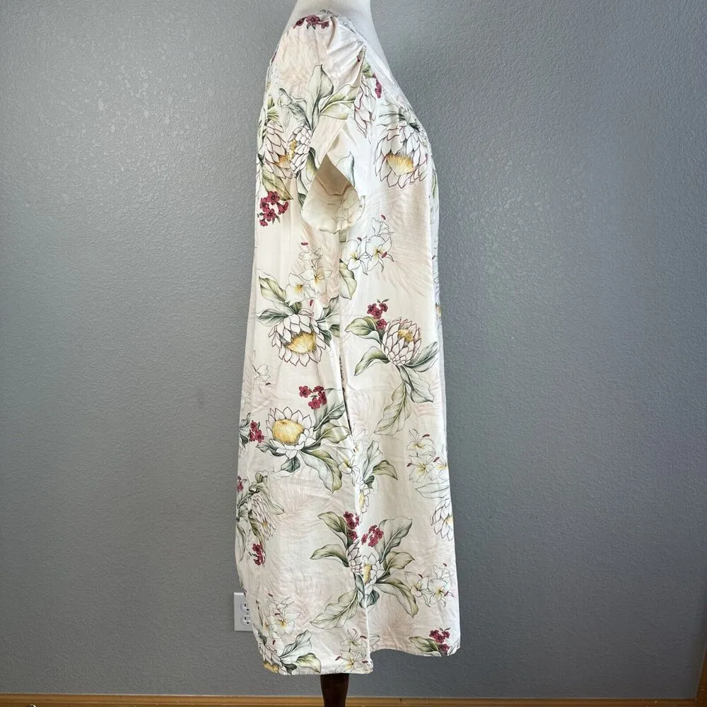 Royal Creations Womens Neutral Color Floral Hawaiian Dress Size L Cotton Pocket Size L - Image 6
