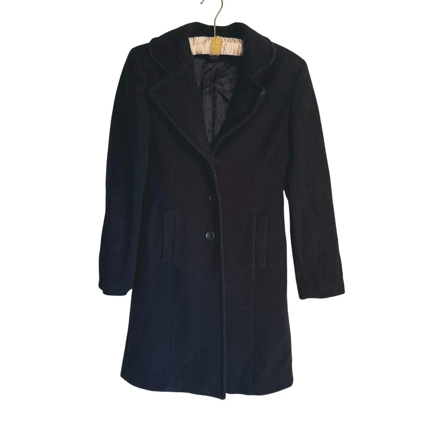Express Quiet Luxury Wool Cashmere Button Heavyweight Coat Small Black Winter - Image 2