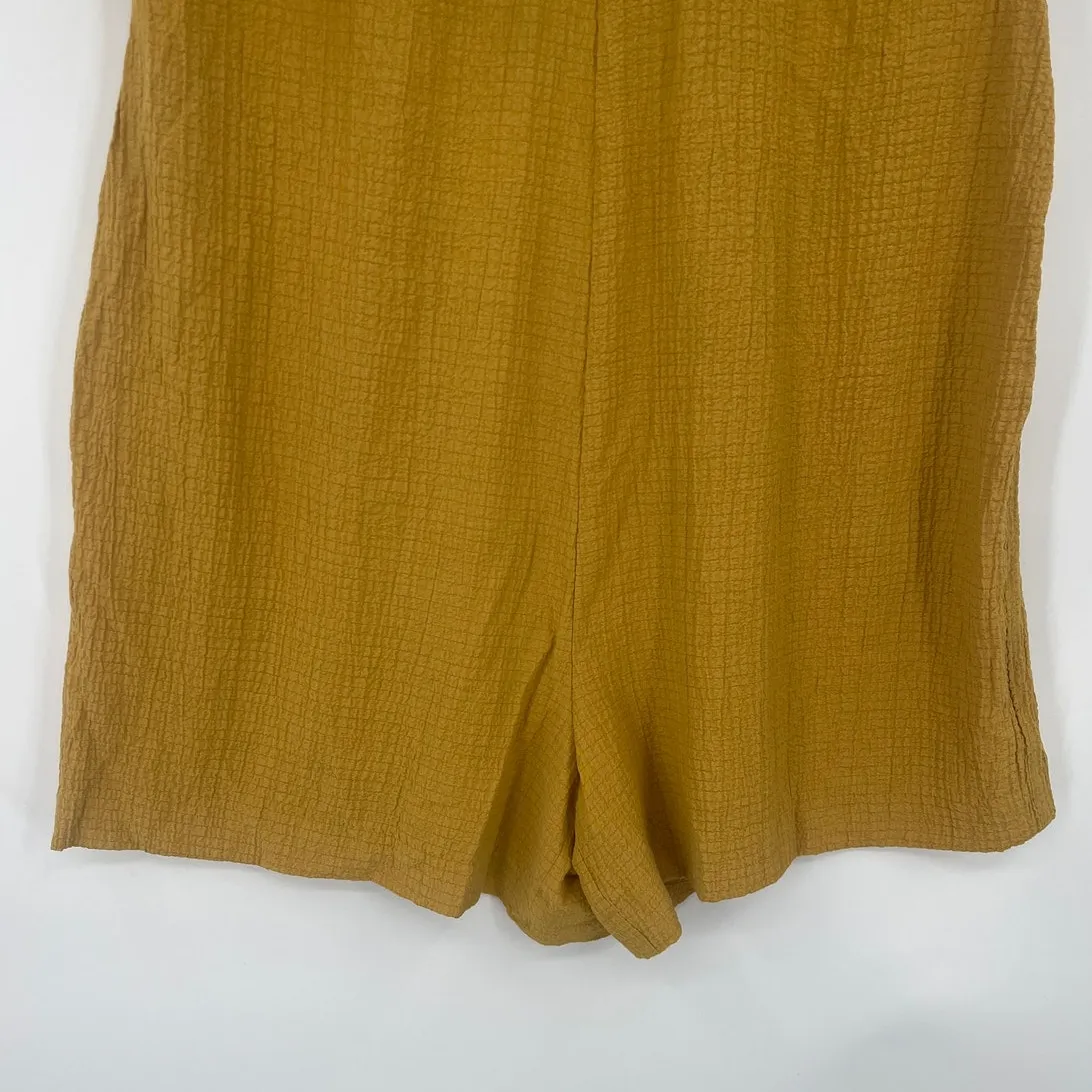 Calvin Klein Flutter Sleeve Romper Sz 10 Mustard Gauzy Boho Festival 70s Earthy - Image 4