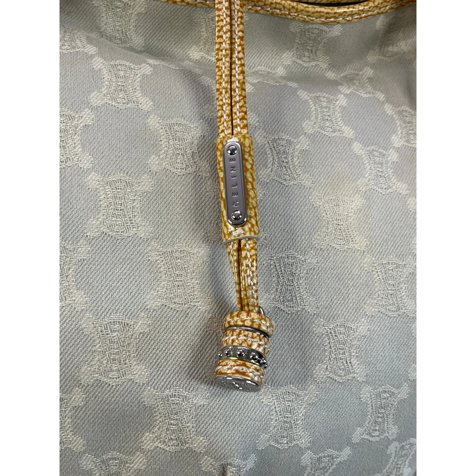 Celine Macadam Denim Drawstring Tote Bag Leather Trim Blue Vintage Y2K - Image 15