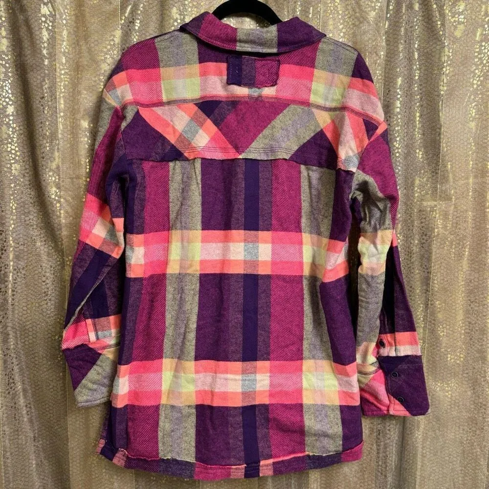 Free People We The Free So Long Summer Pink Purple Flannel XS NWOT - Image 2