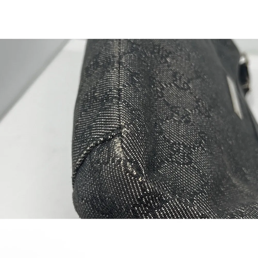 Gucci Black Denim Monogram Hobo Half Moon Shoulder Bag - Image 7