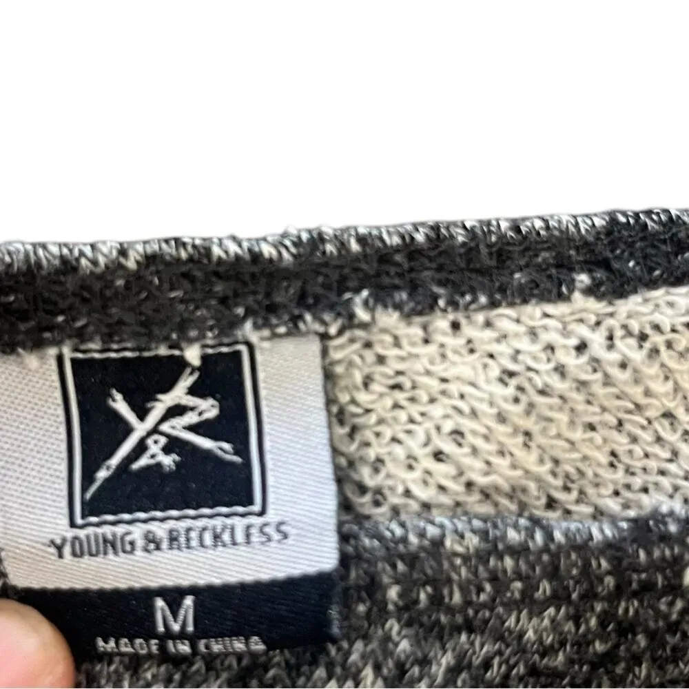 Young & Reckless Sweatshirt Women Size Medium Wide Neck Off Shoulder Gray Rugged - Image 5