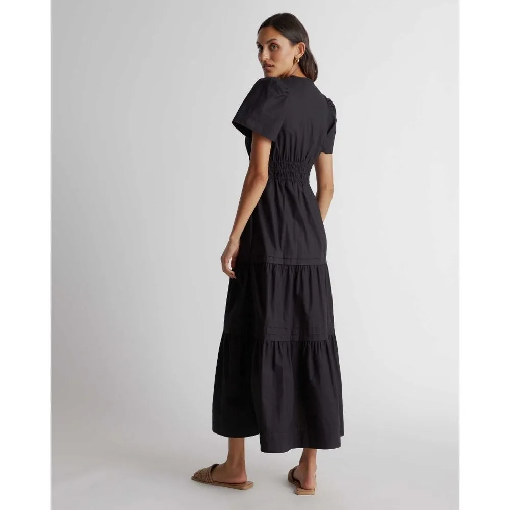 Quince Womens 100% Organic Cotton Tiered Maxi Dress Pockets Black S - Image 2