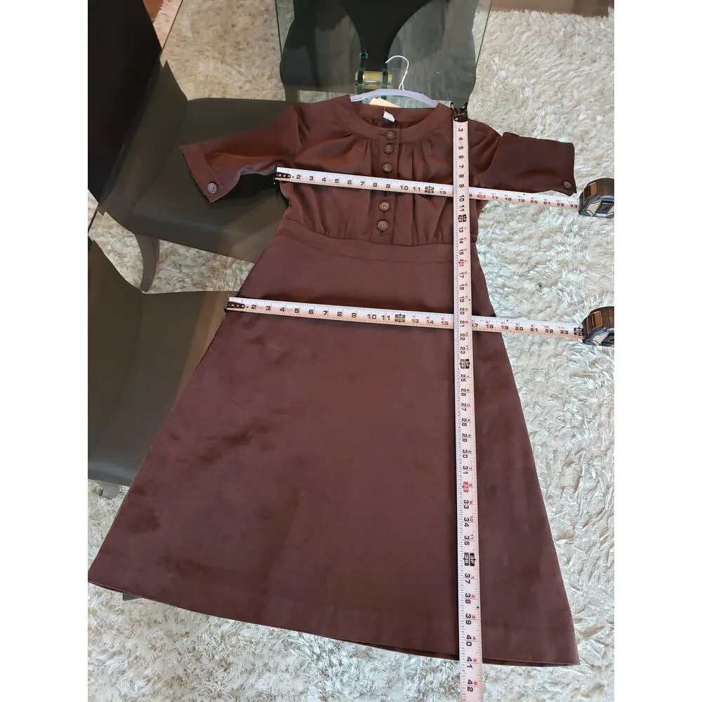 J. Crew A Line Dress Women's 6 Brown Corduroy Button-Up Short Sleeve Round Neck - Image 7