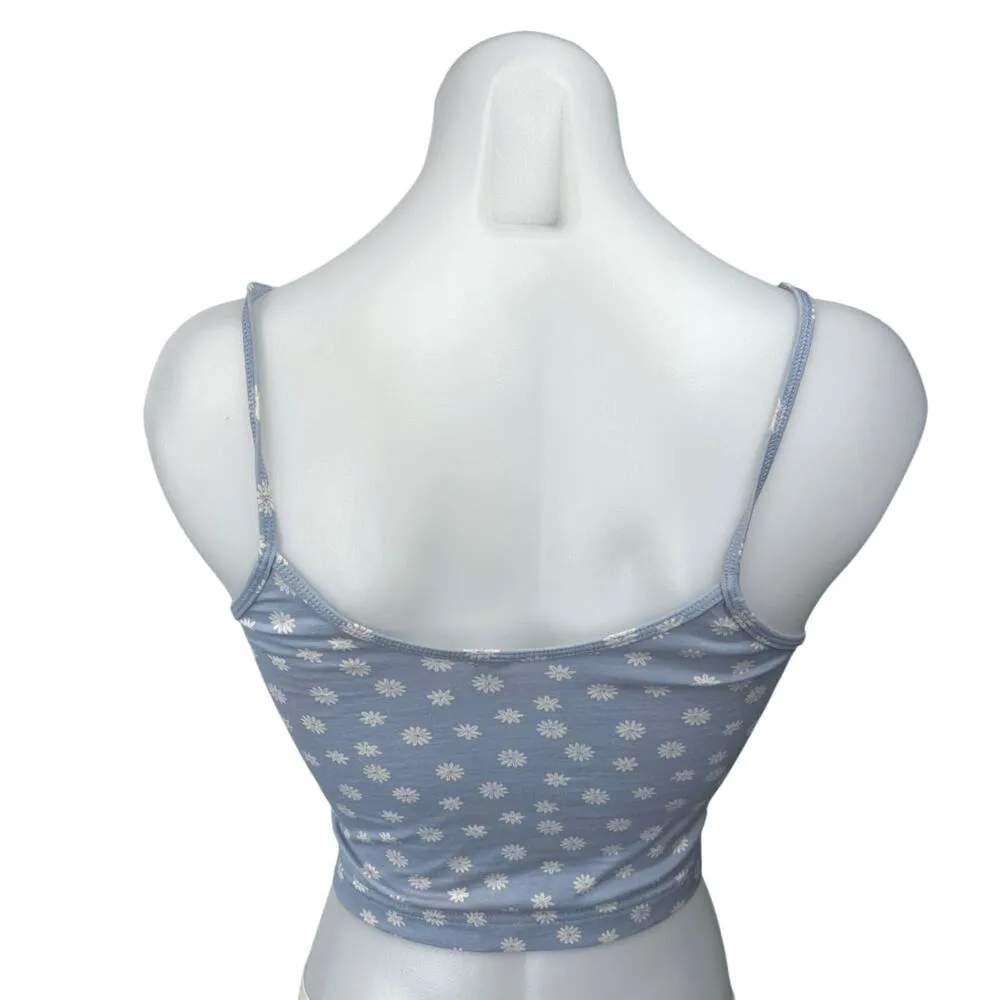 Nordstrom BP Blue White Daisy Knit Stretch Scoop Neck Cami Crop Tank Top Size M - Image 2