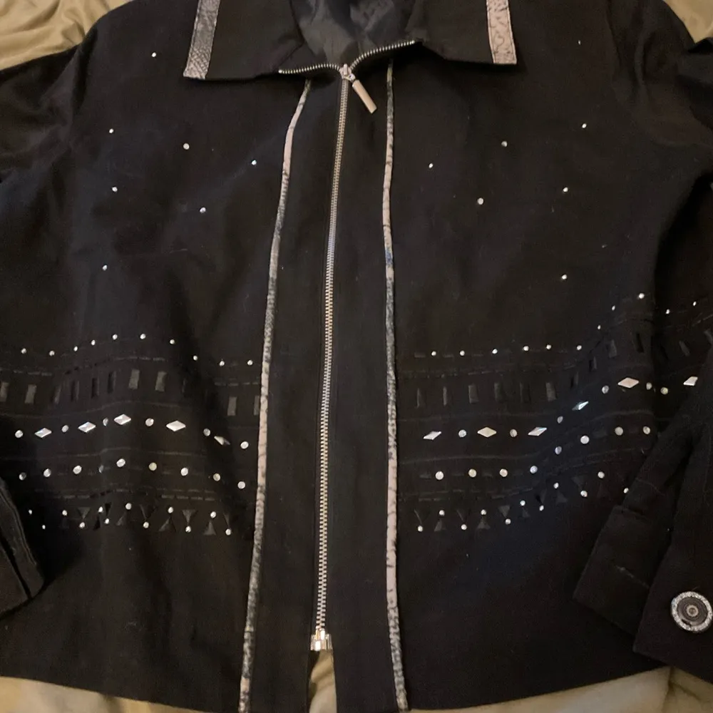 Morgan Cole Womens Sz S Black Zip Jacket Studded Bling Button Cuff Sleeve Lined - Image 7