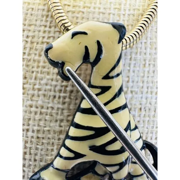 Vintage Necklace Eisenberg‎ Tiger Cat Black White Enamel Pendant Artist Series - Image 11
