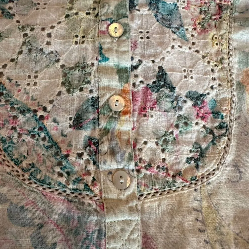 Malvin Linen Tunic Size 10 Women's Floral V - Image 3