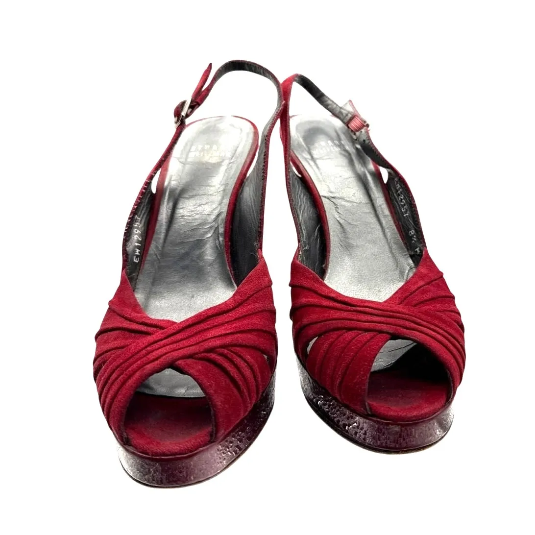 Stuart Weitzman Platform Slingback Peep-toe High Heels in Red Suede Size 8.5 - Image 2