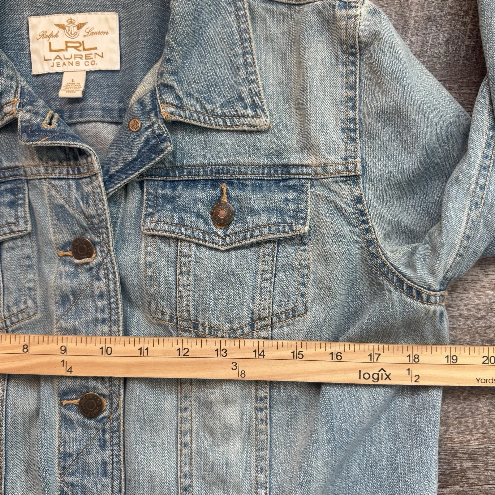 Lauren Ralph Lauren Denim Trucker Jacket Womens Large Blue Jean Cropped Western - Image 8