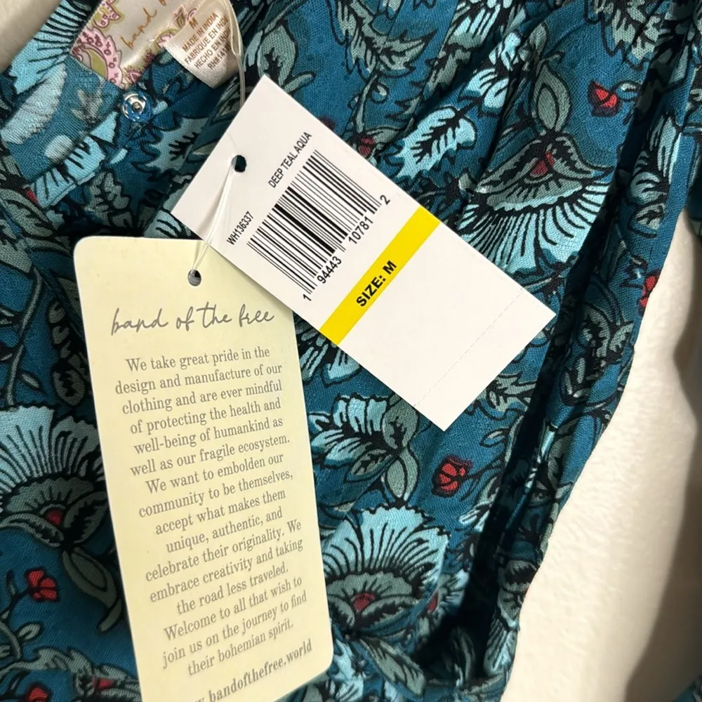 Band of the Free JEWEL TEAL FLORAL WRAP MAXI DRESS size medium whimsical - Image 12