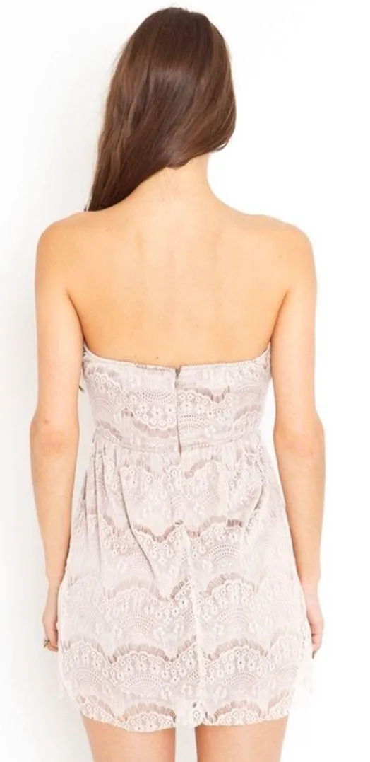 Nasty Gal Scalloped Lace Strapless Dress- Mocha - Image 6