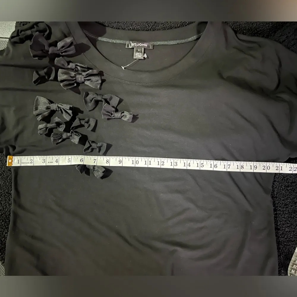 St. John Black shirt with Bow Embellishments.  Size medium - Image 13