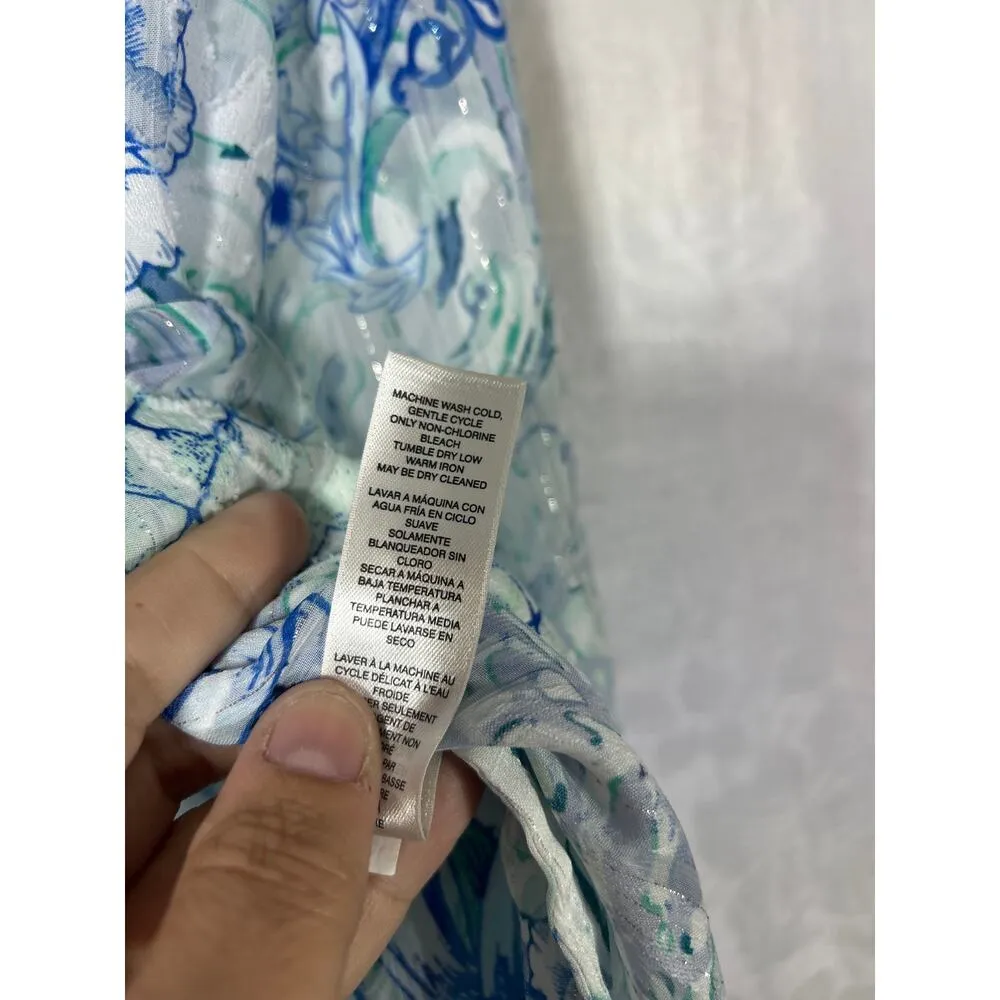 Chicos Tunic 3 XL White Blue Floral Silver Thread Sheer Burnout - Image 8