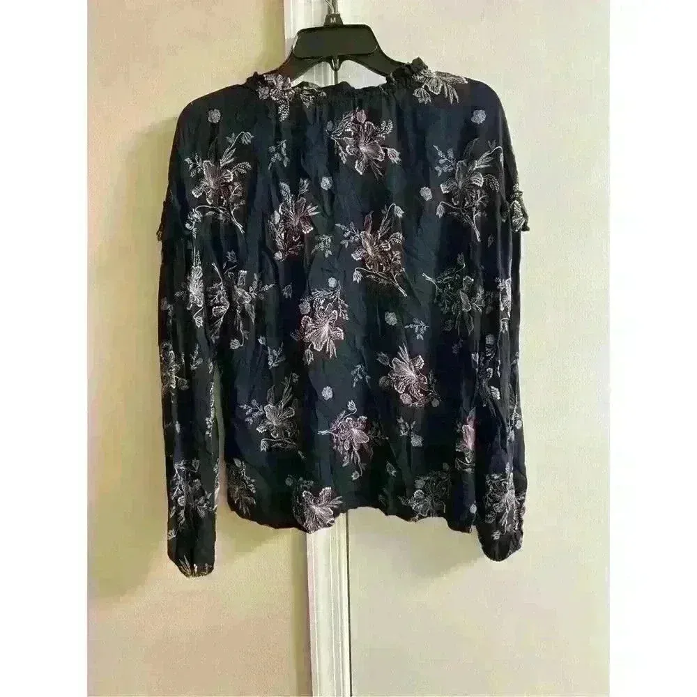 NINE WEST -‎ Women's Black Floral LS Top, S/M - Image 5