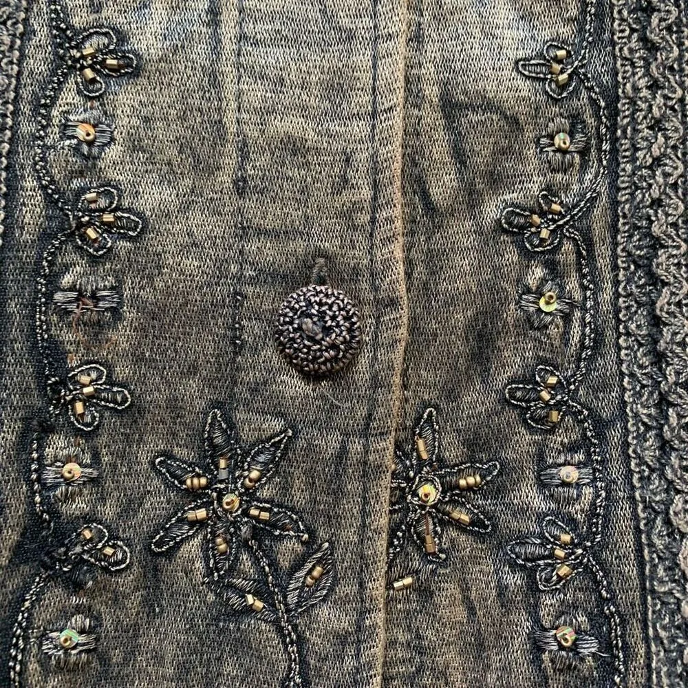 Vintage Flashback Jacket Metallic Brown Floral Detail Lace Embroidered Crochet Size L - Image 11