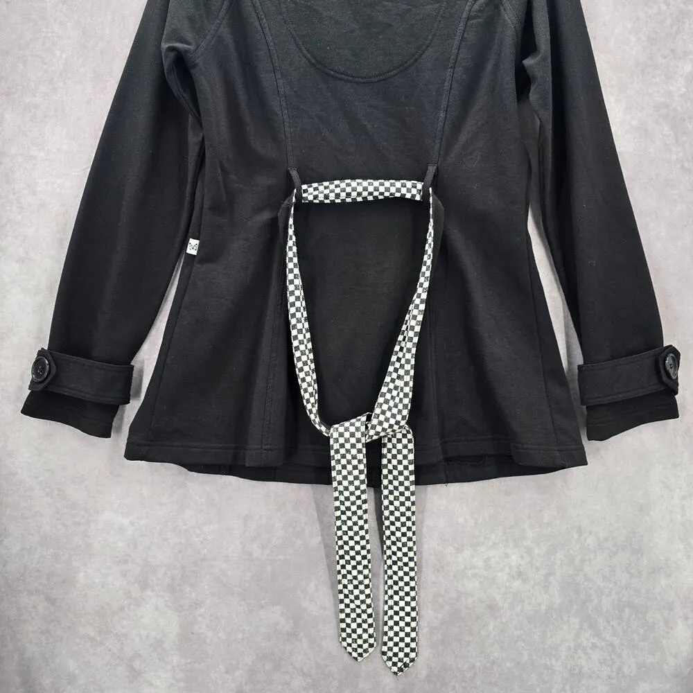 Self Esteem Black Button Belted Retro Long Sleeve Pea Coat Y2K Jacket Medium - Image 5