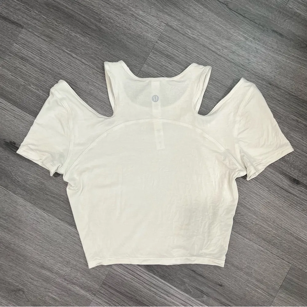 Lululemon Shoulder Cut-Out Yoga T-Shirt in Bone 2 - Image 6