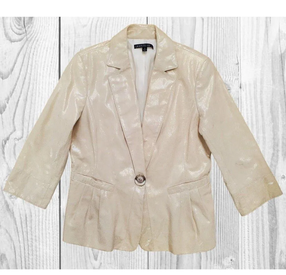 Lafayette 148 Jacket Womens 10 Beige Leather Single Breasted Blazer VTG … - Image 7