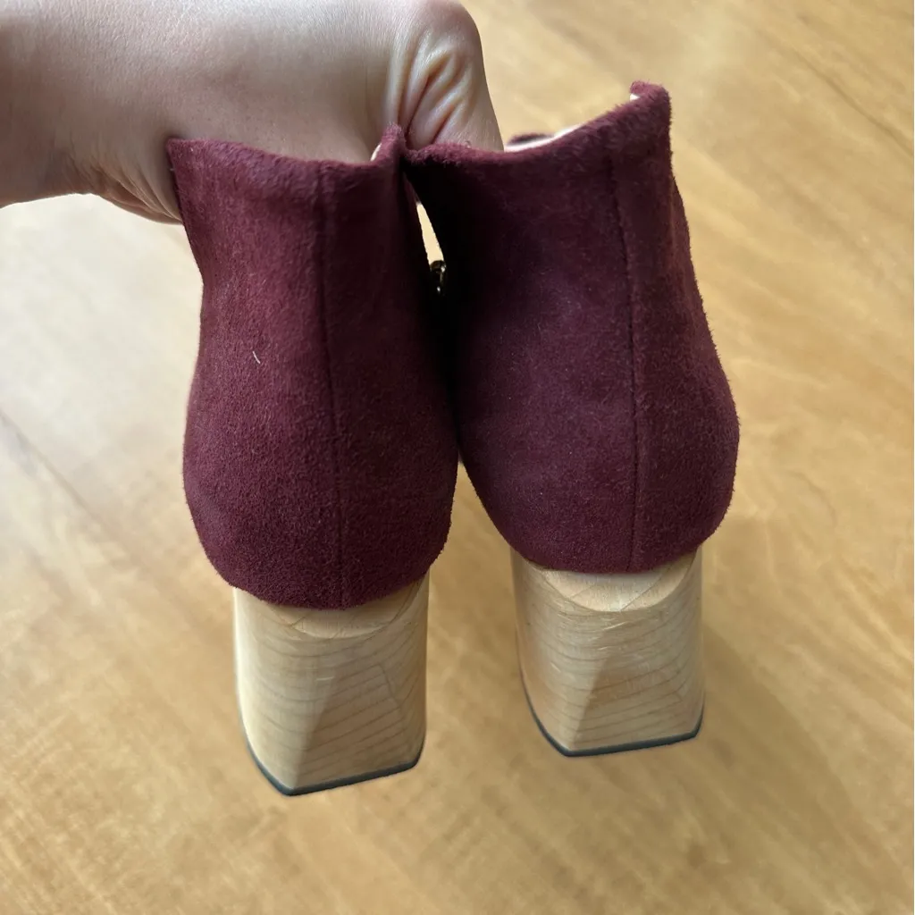 Himitsu Burgundy Suede Pointed Toe Ankle Booties, Size 39 Red - Image 9
