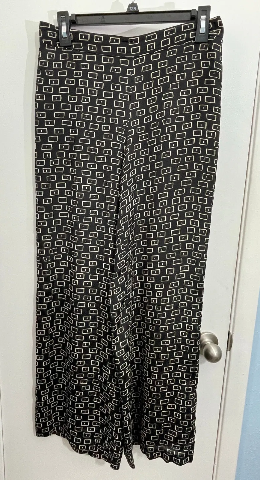 Lafayette 148 NY Pants Small Black Geometric Silk Blend Wide Leg Office Preppy - Image 1