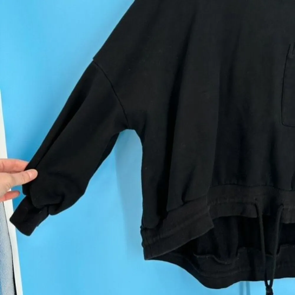 Nap Women's Loungewear Terry Cropped Boxy Drawstring Hem Sweatshirt Black Small - Image 5