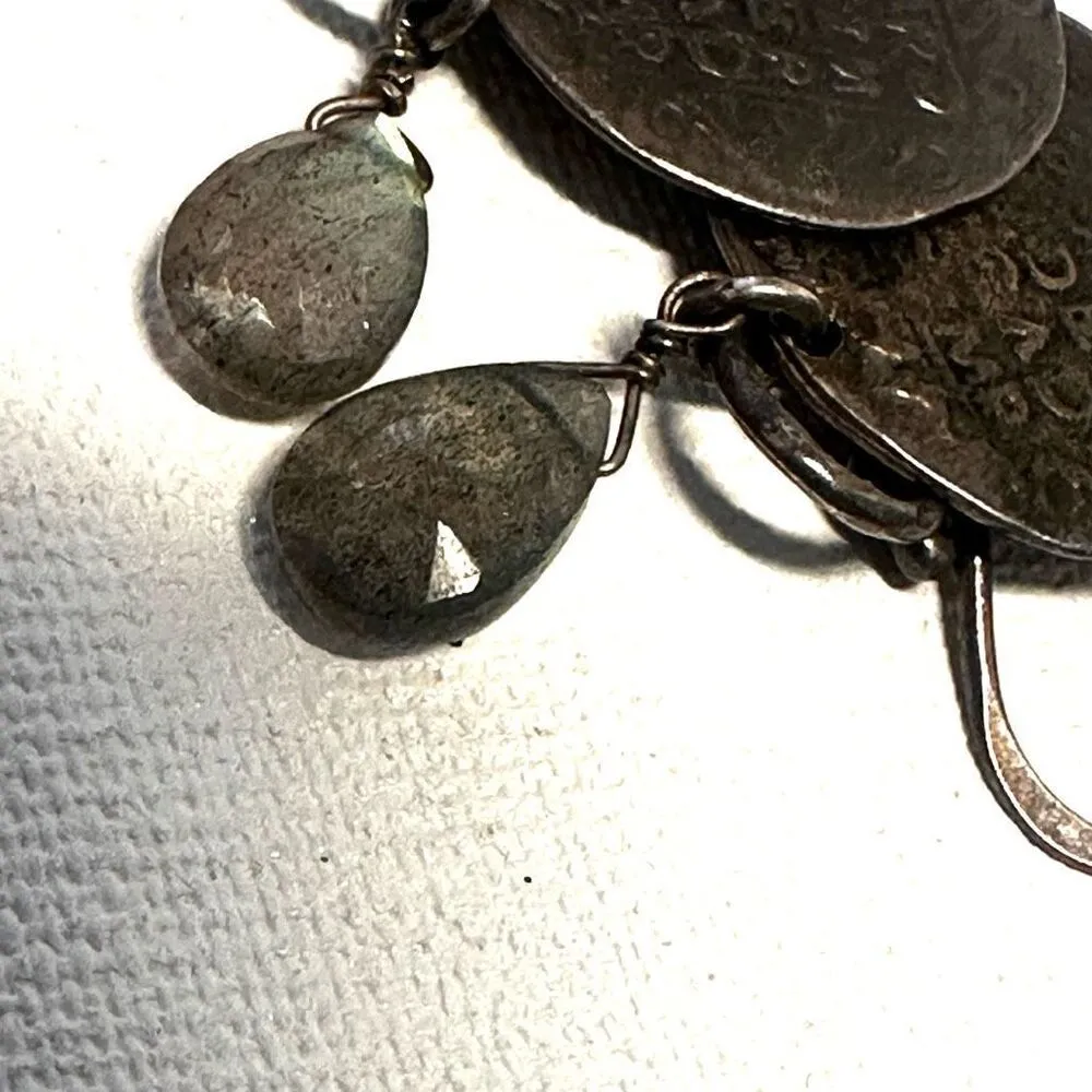 Sterling silver labradorite ancient riviera coin earrings - Image 10