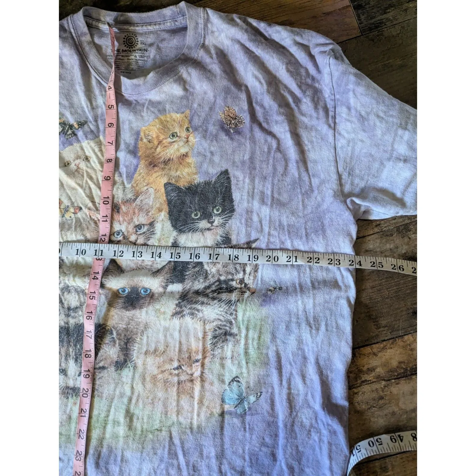 THE MOUNTAIN Vintage Style Kitten Butterfly Graphic Tie Dye Tee Purple 2XL - Image 6