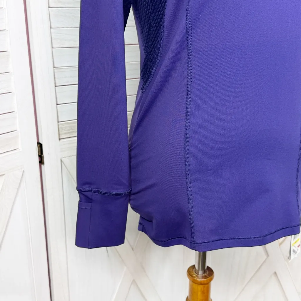 Calvin Klein V Neck Mesh Panels Long Sleeve Athletic Shirt Purple Medium - Image 6