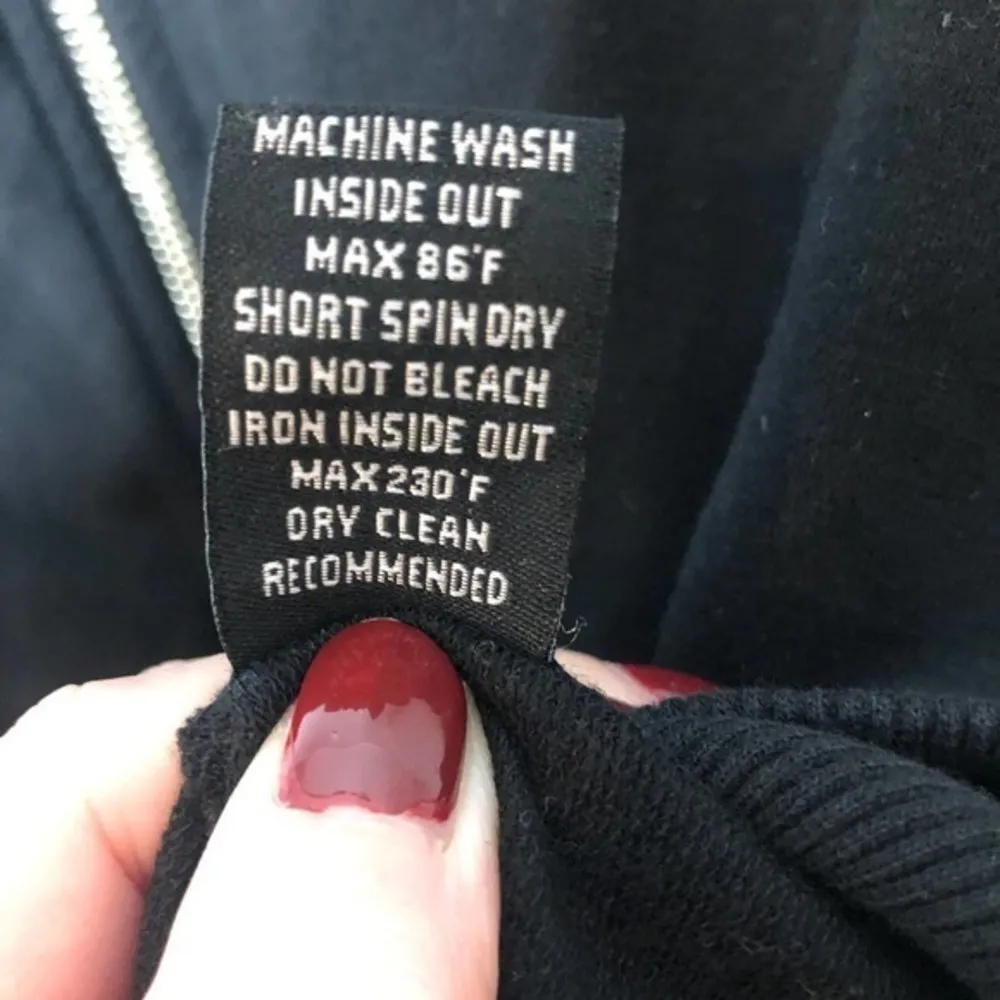 BCBGMaxAzaria black full zip bling rhinestone spell out hooded sweatshirt medium - Image 6