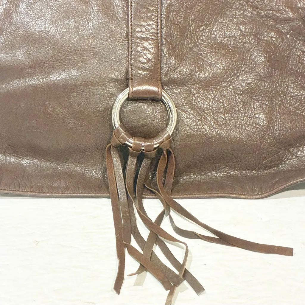 VINTAGE 2000S BCBG Maxazria BROWN LEATHER‎ SHOULDER Crossbody BAG FRINGE - Image 3