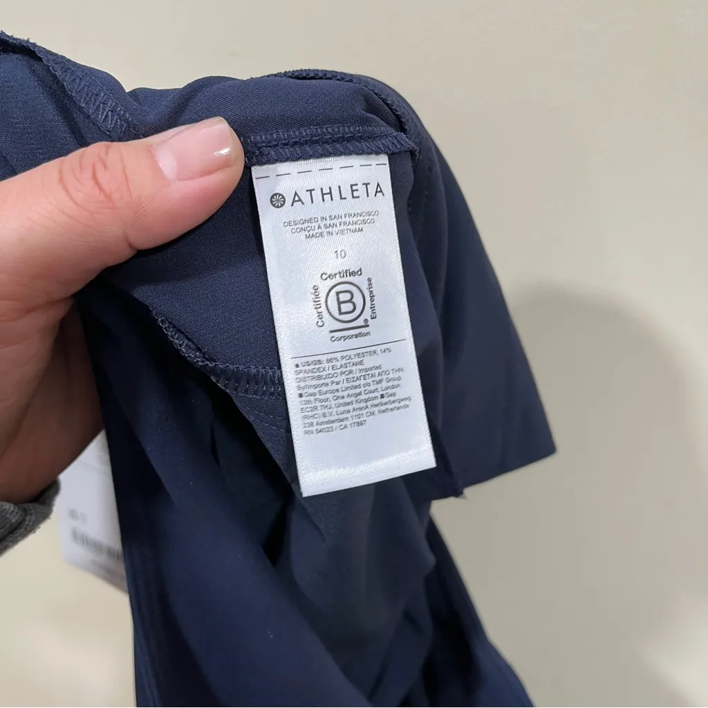 NWT ATHLETA Endless High Rise Pant 10 Navy Textured, stretch fabric tapered fit - Image 11